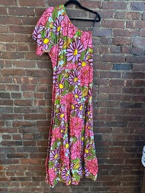 One-Shoulder Floral Maxi Dress in Pink